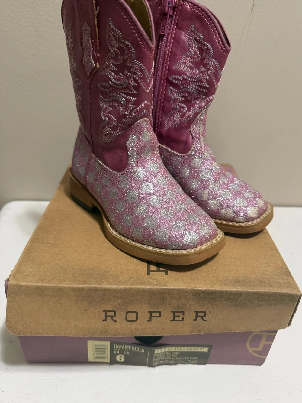 Roper Girls Pink Silver Glitter Western Cowboy Boots Toddler Size 6